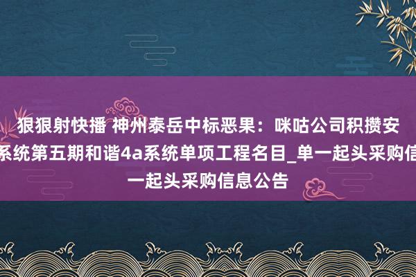 狠狠射快播 神州泰岳中标恶果：咪咕公司积攒安全惩处系统第五期和谐4a系统单项工程名目_单一起头采购信息公告