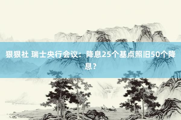 狠狠社 瑞士央行会议：降息25个基点照旧50个降息？