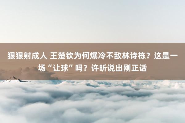 狠狠射成人 王楚钦为何爆冷不敌林诗栋？这是一场“让球”吗？许昕说出刚正话