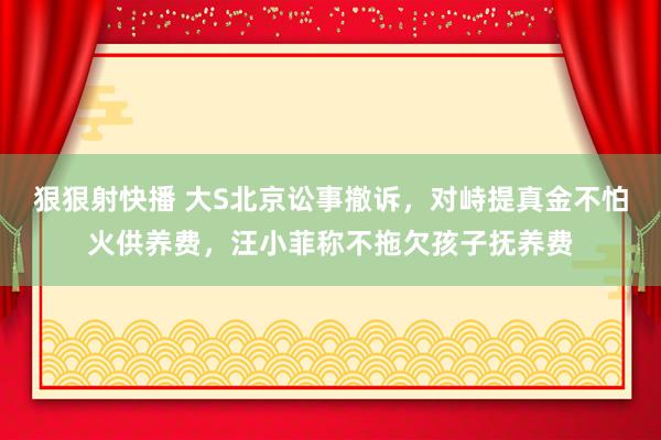 狠狠射快播 大S北京讼事撤诉，对峙提真金不怕火供养费，汪小菲称不拖欠孩子抚养费