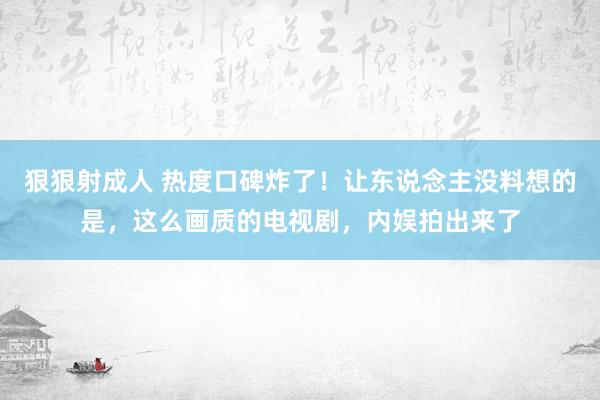 狠狠射成人 热度口碑炸了！让东说念主没料想的是，这么画质的电视剧，内娱拍出来了