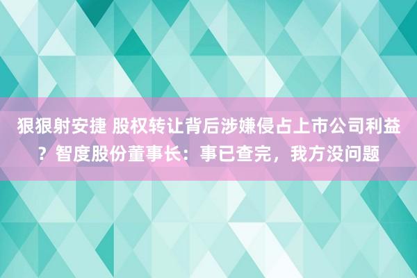 狠狠射安捷 股权转让背后涉嫌侵占上市公司利益？智度股份董事长